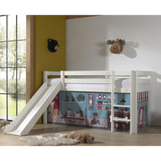 Lit Mi-Hauteur 90x200 Toboggan sommier inclus housse Pet Shop Vipack Pino Blanc