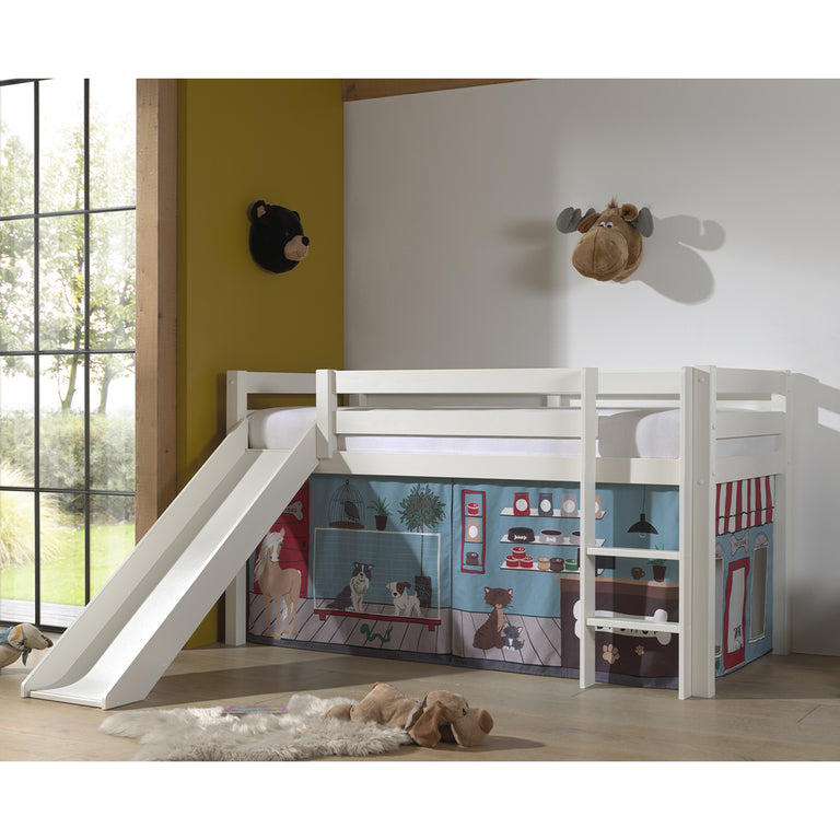 Lit Mi-Hauteur 90x200 Toboggan sommier inclus housse Pet Shop Vipack Pino Blanc