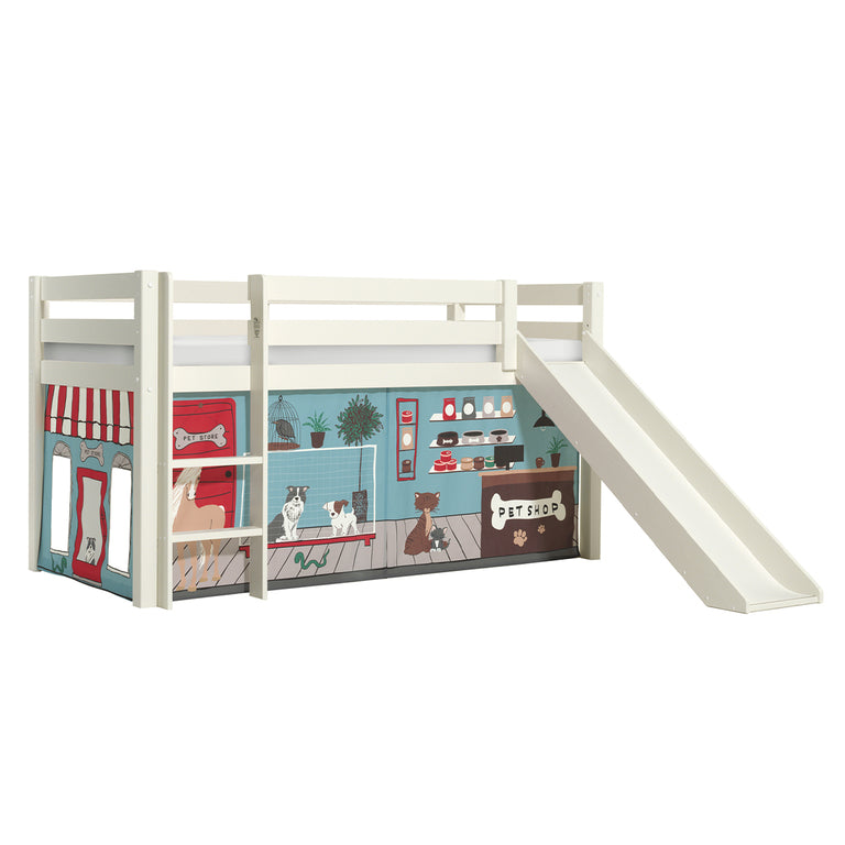 Lit Mi-Hauteur 90x200 Toboggan sommier inclus housse Pet Shop Vipack Pino Blanc - vue 2