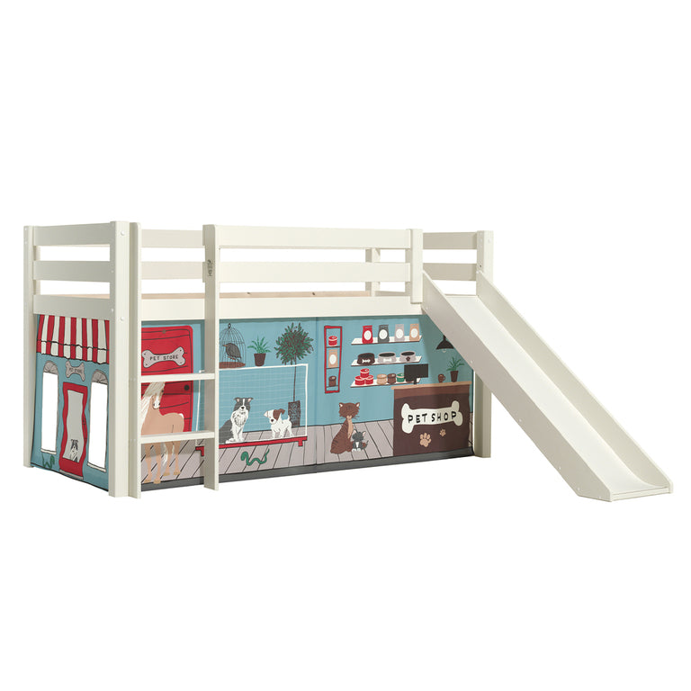 Lit Mi-Hauteur 90x200 Toboggan sommier inclus housse Pet Shop Vipack Pino Blanc - vue 3