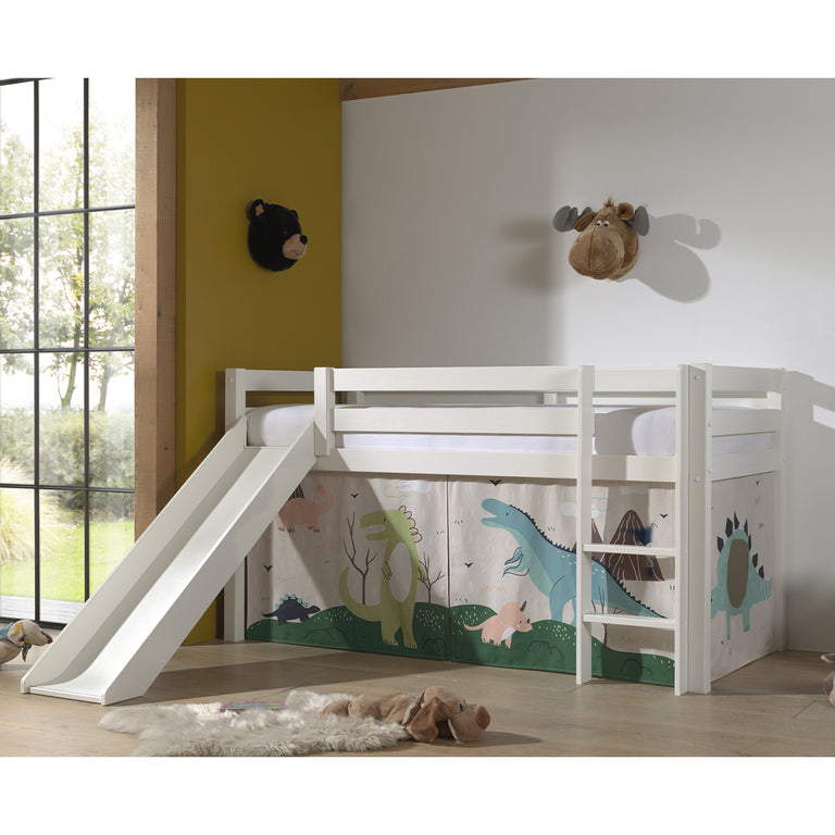 Lit Mi-Hauteur 90x200 Toboggan sommier inclus housse Dino Vipack Pino Blanc