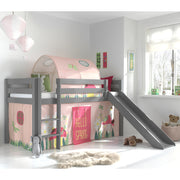 Lit Mi-Hauteur 90x200 avec Toboggan Sommier Inclus et Housse Spring Vipack Pino Gris