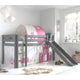 Lit Mi-Hauteur 90x200 avec Toboggan Sommier Inclus et Housse Princesse Vipack Pino Gris