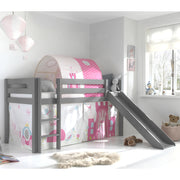 Lit Mi-Hauteur 90x200 avec Toboggan Sommier Inclus et Housse Princesse Vipack Pino Gris