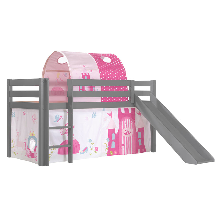 Lit Mi-Hauteur 90x200 avec Toboggan Sommier Inclus et Housse Princesse Vipack Pino Gris - vue 2