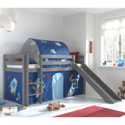 Lit Mi-Hauteur 90x200 avec Toboggan Sommier Inclus et Housse Astro Vipack Pino Gris