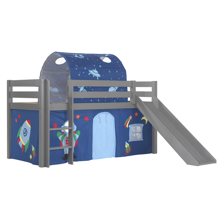 Lit Mi-Hauteur 90x200 avec Toboggan Sommier Inclus et Housse Astro Vipack Pino Gris - vue 2