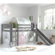 Lit Mi-Hauteur 90x200 avec Toboggan Sommier Inclus et Housse Birdy Vipack Pino Gris