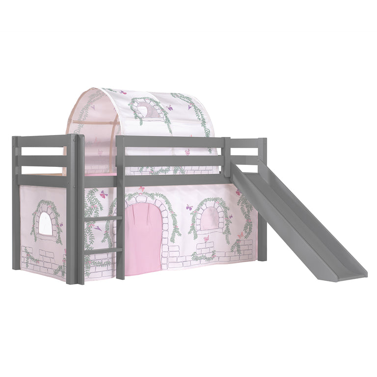 Lit Mi-Hauteur 90x200 avec Toboggan Sommier Inclus et Housse Birdy Vipack Pino Gris - vue 2