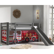 Lit Mi-Hauteur 90x200 Toboggan sommier inclus housse Pompier Vipack Pino Gris