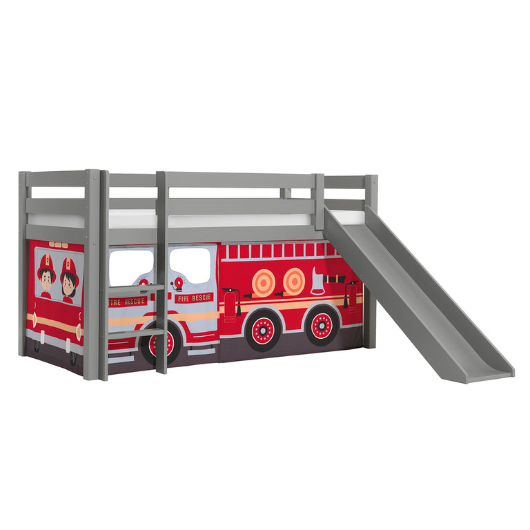 Lit Mi-Hauteur 90x200 Toboggan sommier inclus housse Pompier Vipack Pino Gris - vue 2