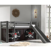 Lit Mi-Hauteur 90x200 Toboggan sommier inclus housse Pirate Vipack Pino Gris