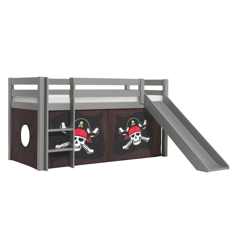Lit Mi-Hauteur 90x200 Toboggan sommier inclus housse Pirate Vipack Pino Gris - vue 2