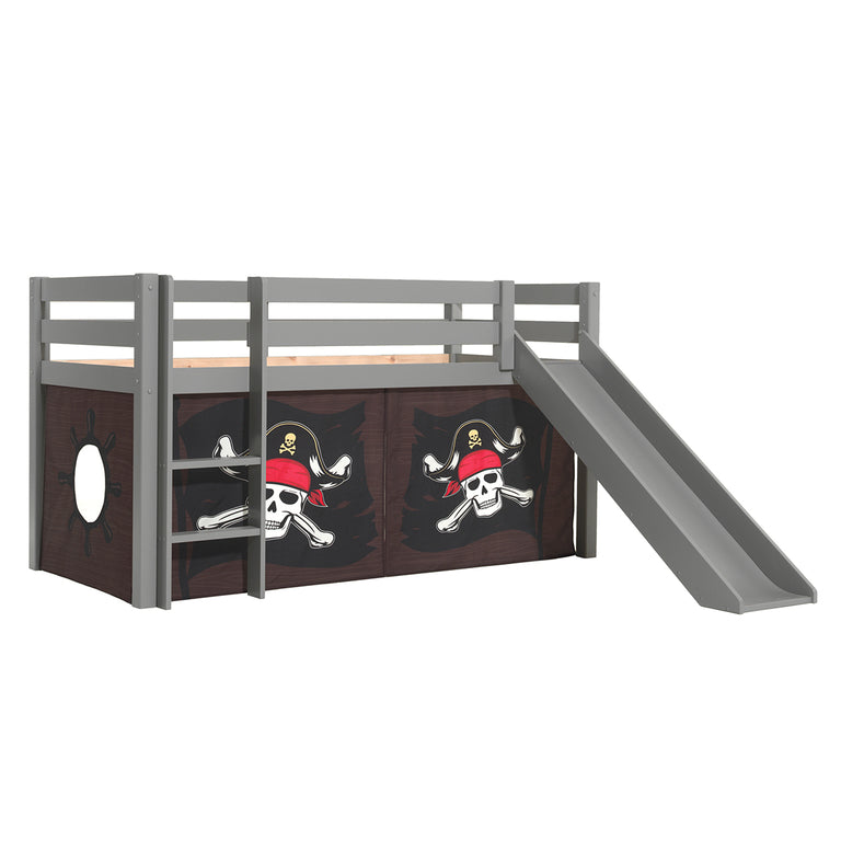 Lit Mi-Hauteur 90x200 Toboggan sommier inclus housse Pirate Vipack Pino Gris - vue 3