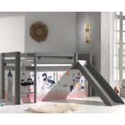 Lit Mi-Hauteur 90x200 Toboggan sommier inclus housse Fairy Vipack Pino Gris