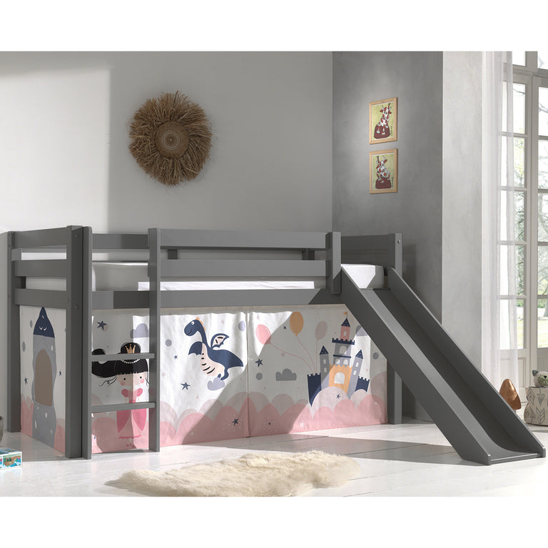 Lit Mi-Hauteur 90x200 Toboggan sommier inclus housse Fairy Vipack Pino Gris