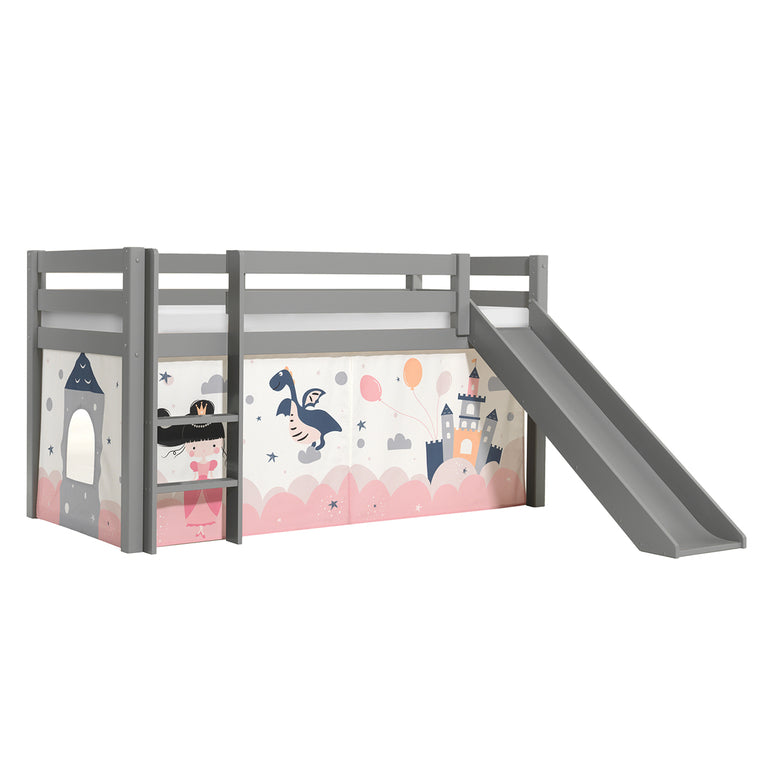 Lit Mi-Hauteur 90x200 Toboggan sommier inclus housse Fairy Vipack Pino Gris - vue 2