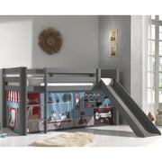 Lit Mi-Hauteur 90x200 Toboggan sommier inclus housse Pet Shop Vipack Pino Gris