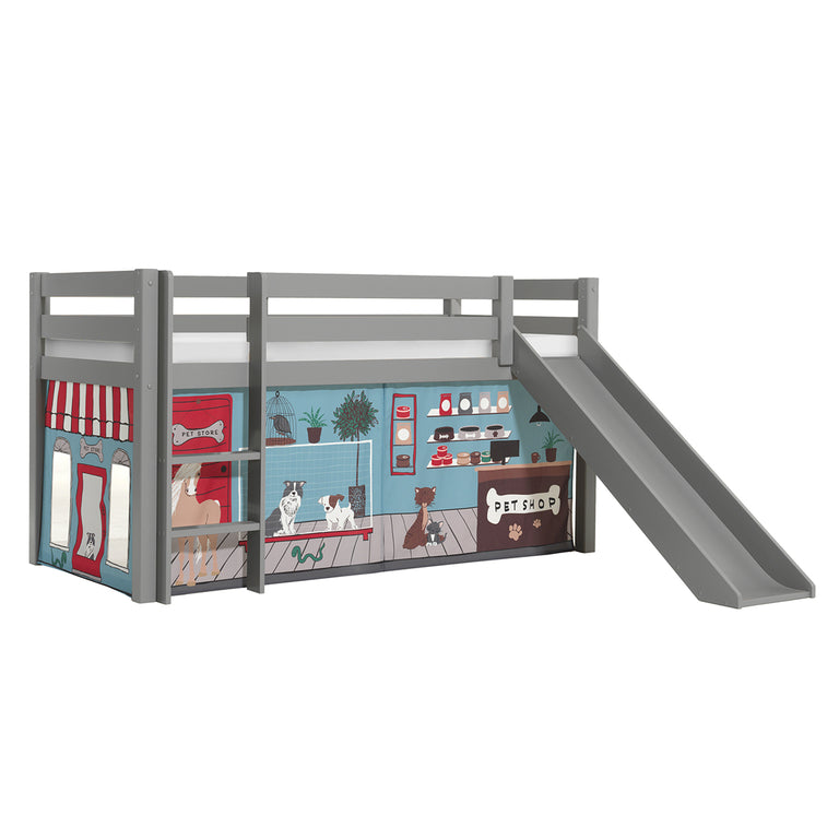 Lit Mi-Hauteur 90x200 Toboggan sommier inclus housse Pet Shop Vipack Pino Gris - vue 2