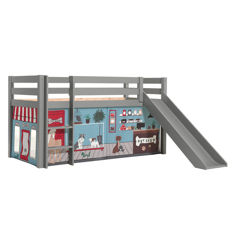 Lit Mi-Hauteur 90x200 Toboggan sommier inclus housse Pet Shop Vipack Pino Gris - vue 3