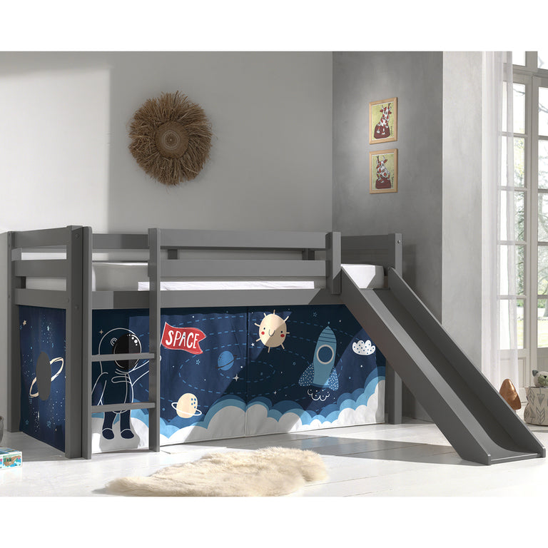 Lit Mi-Hauteur 90x200 Toboggan sommier inclus housse Space Vipack Pino Gris