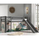 Lit Mi-Hauteur 90x200 Toboggan sommier inclus housse Dino Vipack Pino Gris