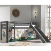 Lit Mi-Hauteur 90x200 Toboggan sommier inclus housse Dino Vipack Pino Gris