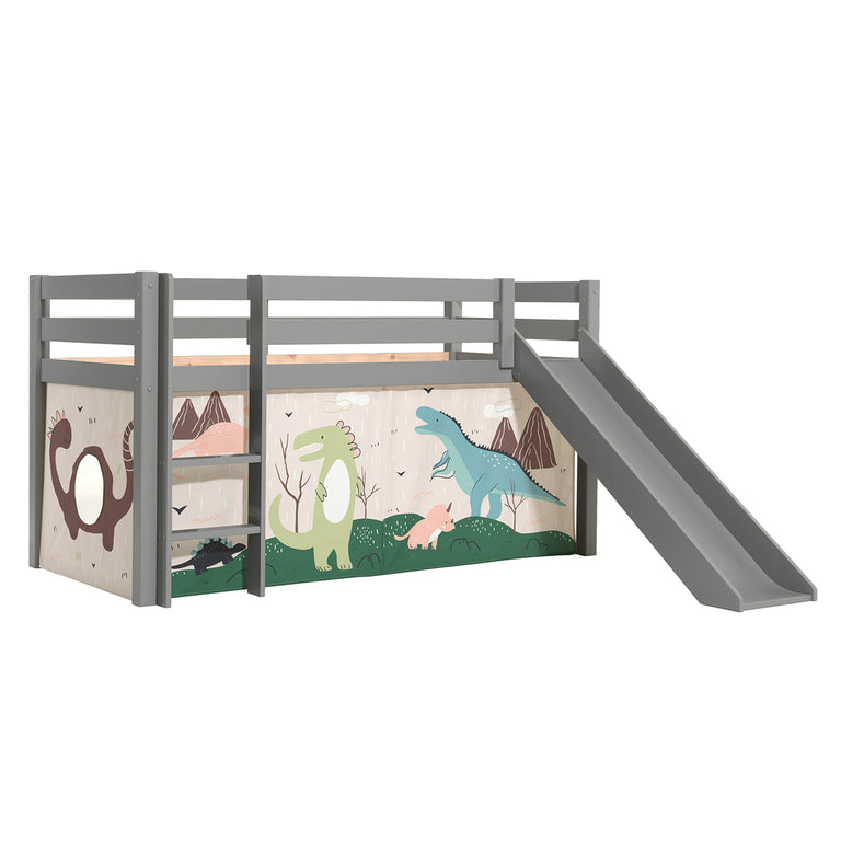 Lit Mi-Hauteur 90x200 Toboggan sommier inclus housse Dino Vipack Pino Gris - vue 3