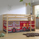Lit Mi-Hauteur 90x200 sommier inclus housse Pompier Vipack Pino Bois