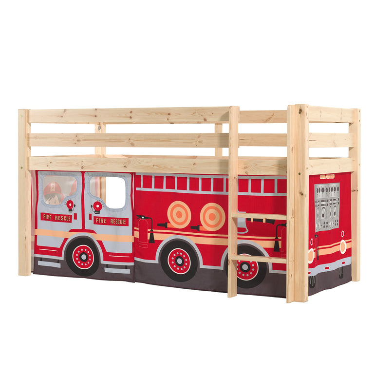 Lit Mi-Hauteur 90x200 sommier inclus housse Pompier Vipack Pino Bois - vue 4