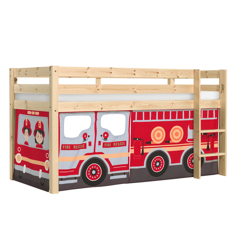 Lit Mi-Hauteur 90x200 sommier inclus housse Pompier Vipack Pino Bois - vue 2