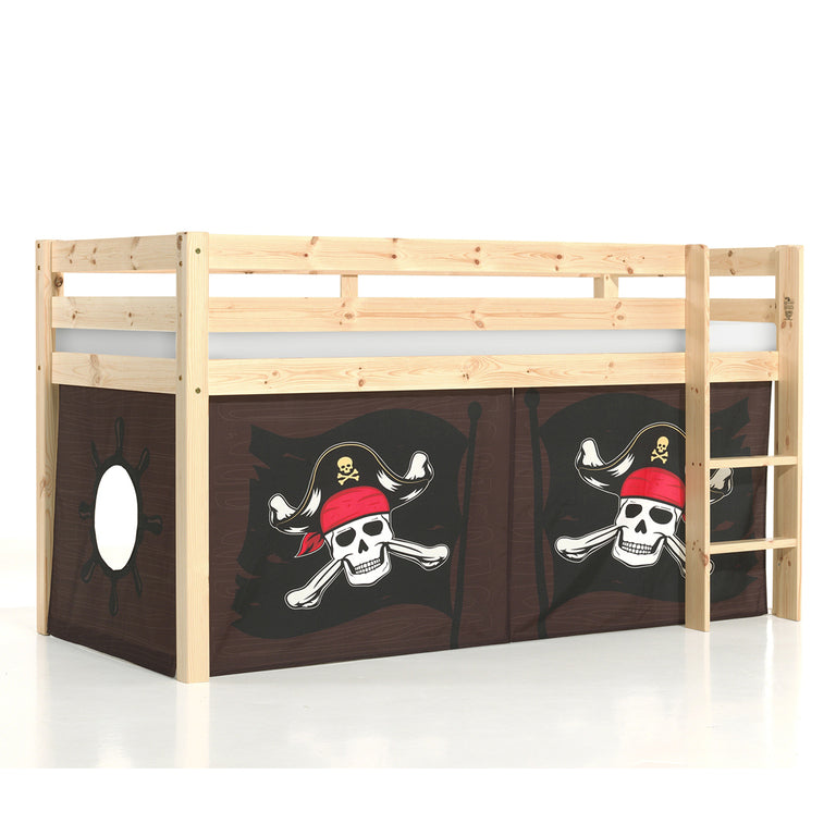 Lit Mi-Hauteur 90x200 sommier inclus housse Pirate Vipack Pino Bois - vue 2