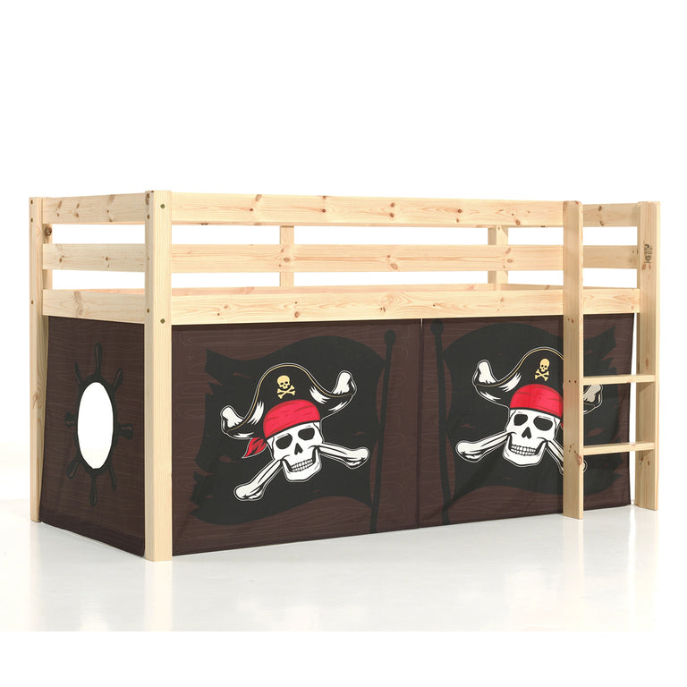 Lit Mi-Hauteur 90x200 sommier inclus housse Pirate Vipack Pino Bois - vue 3