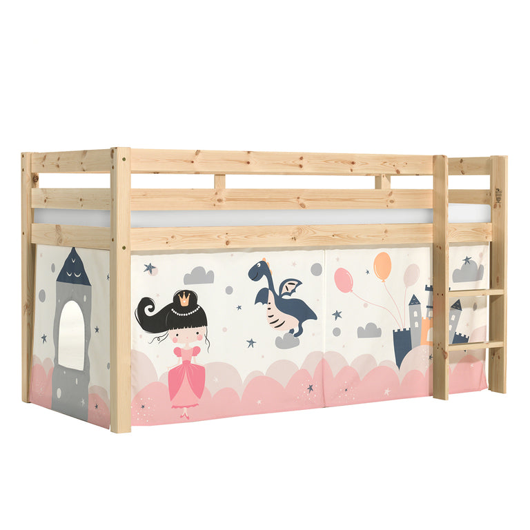 Lit Mi-Hauteur 90x200 sommier inclus housse Fairy Vipack Pino Bois - vue 2