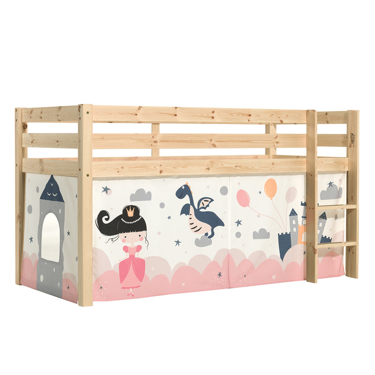 Lit Mi-Hauteur 90x200 sommier inclus housse Fairy Vipack Pino Bois - vue 3