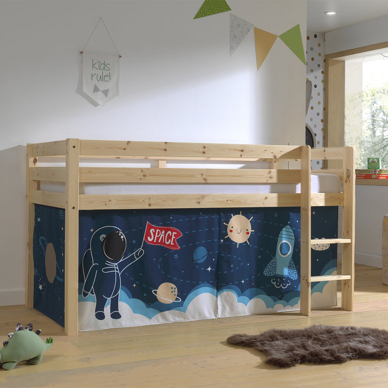 Lit Mi-Hauteur 90x200 sommier inclus housse Space Vipack Pino Bois