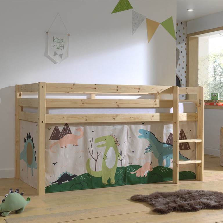 Lit Mi-Hauteur 90x200 sommier inclus housse Dino Vipack Pino Bois