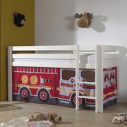 Lit Mi-Hauteur 90x200 sommier inclus housse Pompier Vipack Pino Blanc