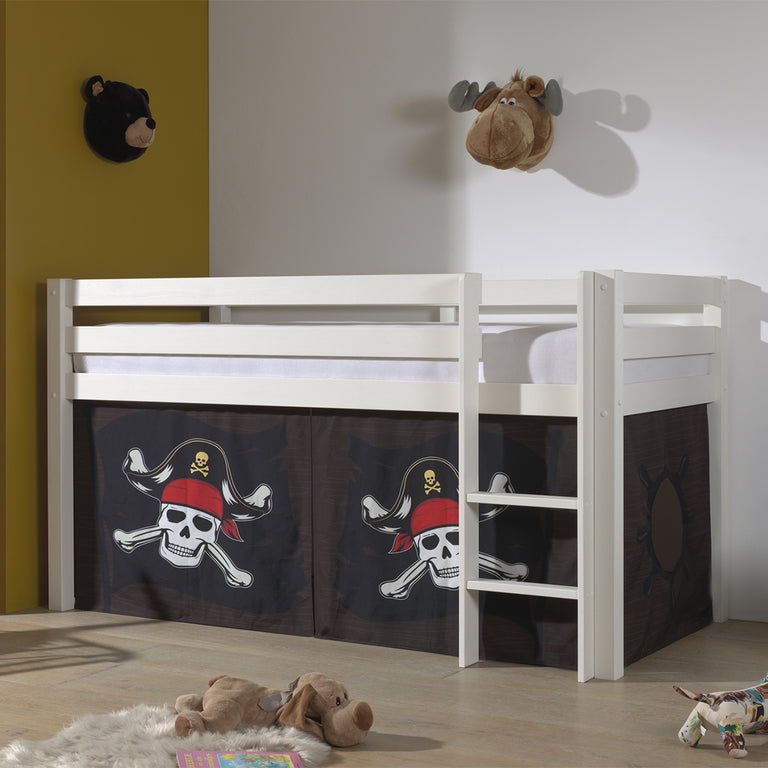Lit Mi-Hauteur 90x200 sommier inclus housse Pirate Vipack Pino Blanc