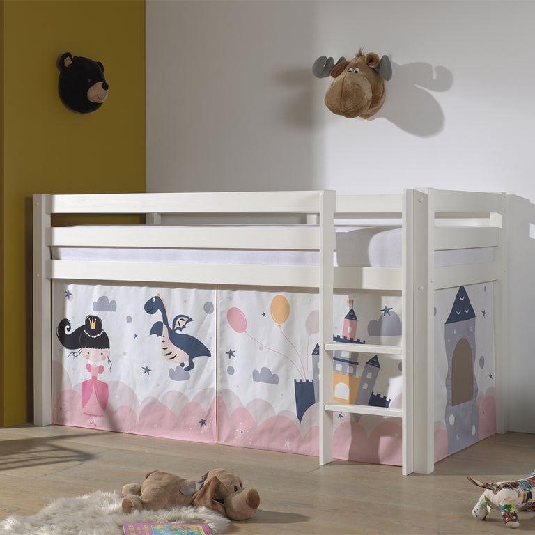 Lit Mi-Hauteur 90x200 sommier inclus housse Fairy Vipack Pino Blanc