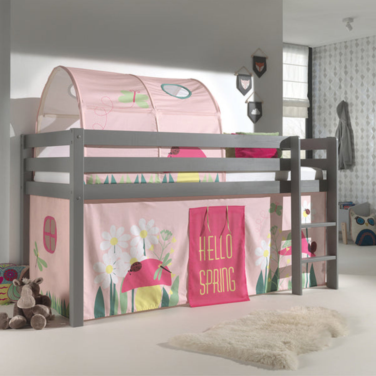 Lit Mi-Hauteur 90x200 Sommier Inclus et Housse Spring Vipack Pino Gris