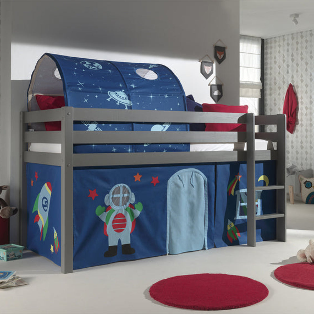 Lit Mi-Hauteur 90x200 Sommier Inclus et Housse Astro Vipack Pino Gris