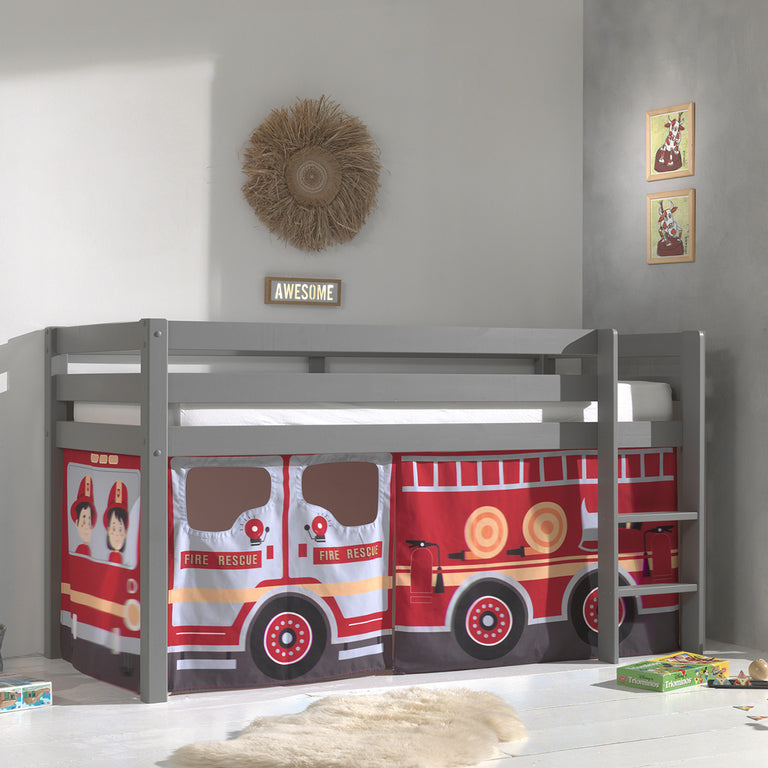 Lit Mi-Hauteur 90x200 sommier inclus housse Pompier Vipack Pino Gris