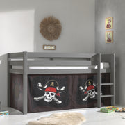 Lit Mi-Hauteur 90x200 sommier inclus housse Pirate Vipack Pino Gris