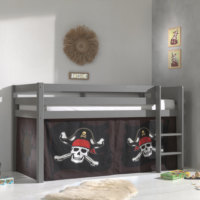 Lit Mi-Hauteur 90x200 sommier inclus housse Pirate Vipack Pino Gris