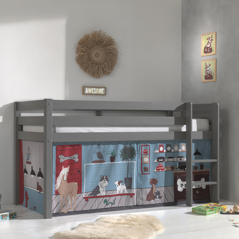 Lit Mi-Hauteur 90x200 sommier inclus housse Pet Shop Vipack Pino Gris