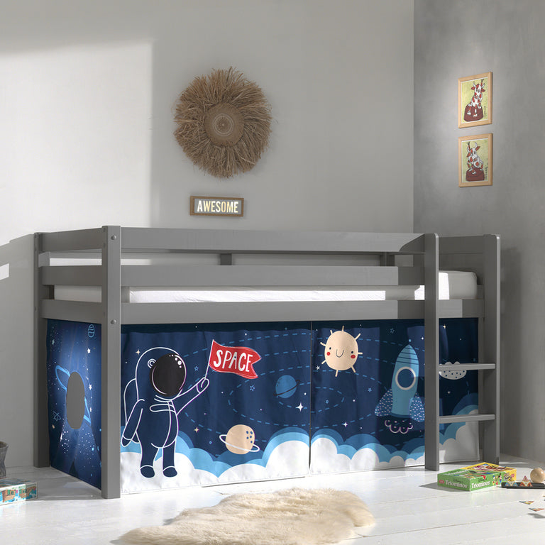 Lit Mi-Hauteur 90x200 sommier inclus housse Space Vipack Pino Gris