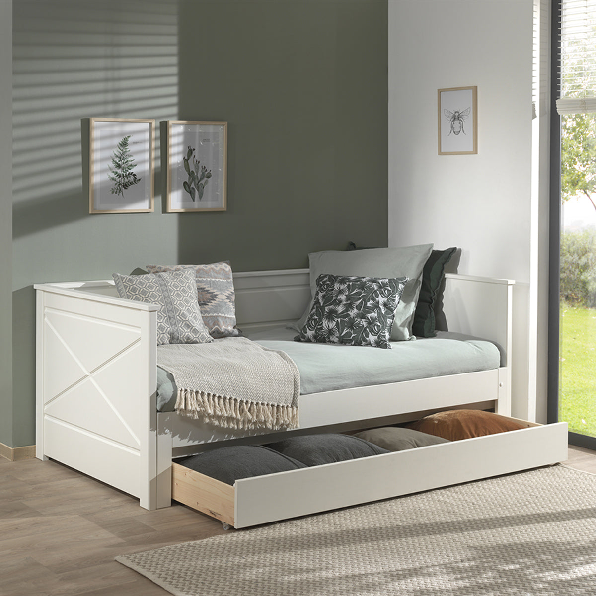 Lit capitaine 90x200 sommier et tiroir inclus Vipack Scott Blanc