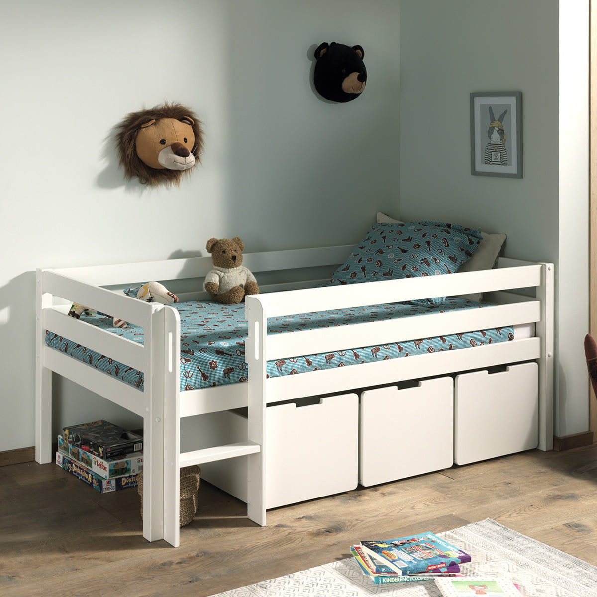 Lit mi-hauteur 90x200 sommier et tiroirs inclus Vipack Pino Blanc - vue 4
