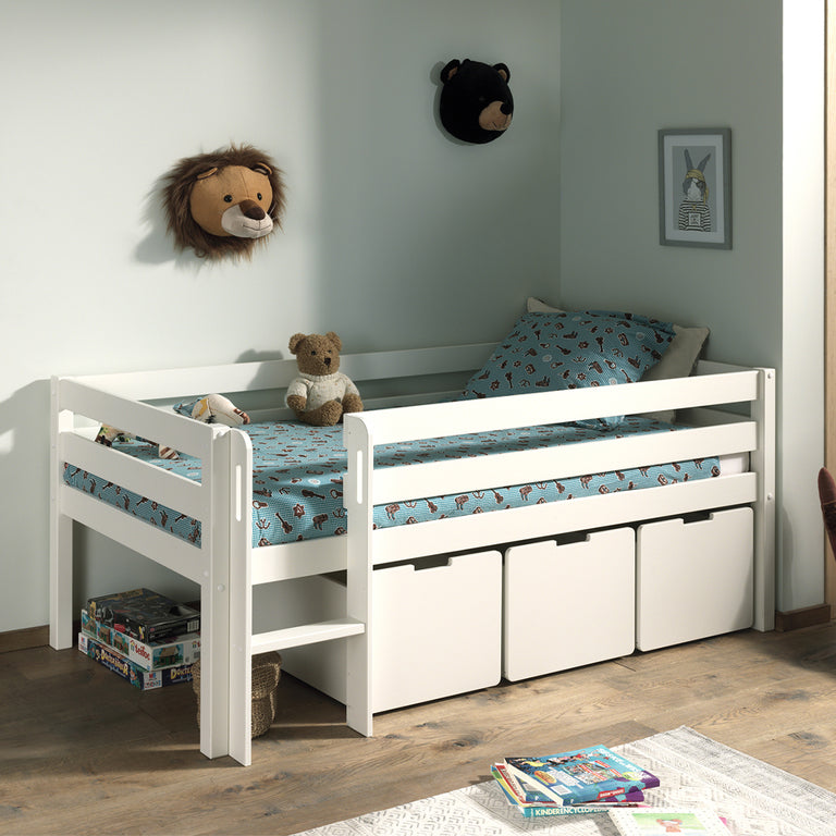 Lit mi-hauteur 90x200 sommier et tiroirs inclus Vipack Pino Blanc - vue 4
